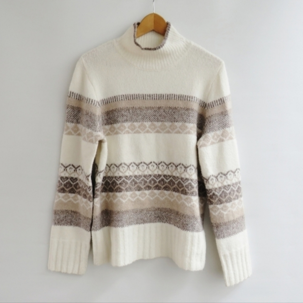 Aspen Fair Isle Neutral Cream Beige Striped Sweater